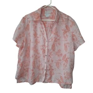 Cynthia Rowley Linen Button Down Shirt Top Blouse Tropical Womens Size 1X Peach